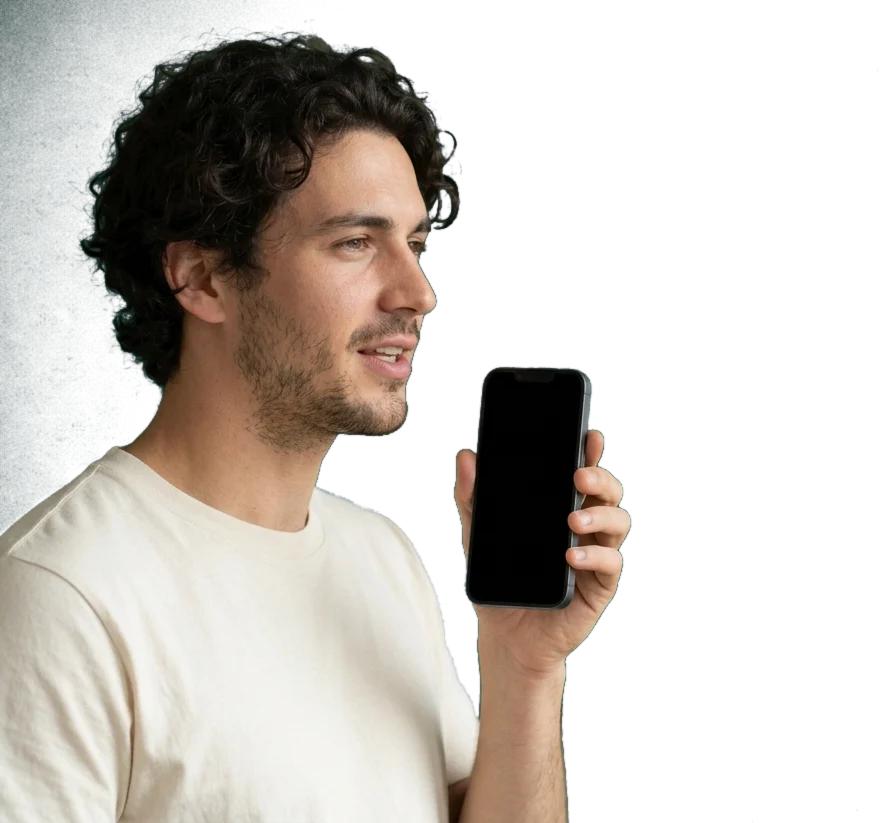 A man speaking into the iPhone in his hand; Flustr writes down what he says